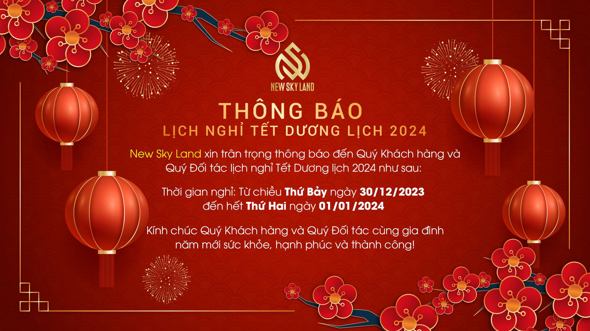 THÔNG BÁO NGHỈ TẾT DƯƠNG LỊCH 2024