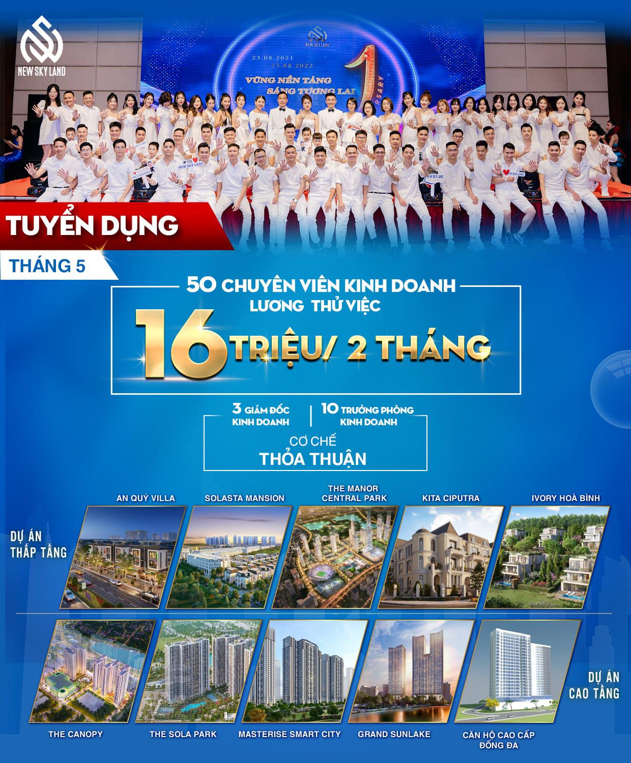 New Sky Land tuyển dụng CVKD với mức lương thử việc chạm ngưỡng 16 triệu/2 tháng