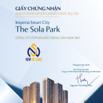 Chứng nhận Đại lý phân phối chính thức dự án The Sola Park