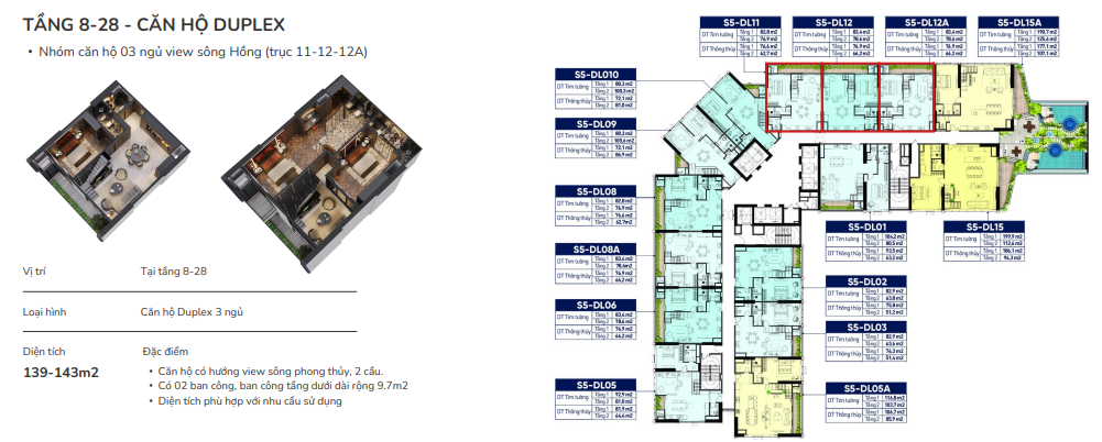 Mặt bằng tầng Duplex điển hình Noble Crystal Tây Hồ